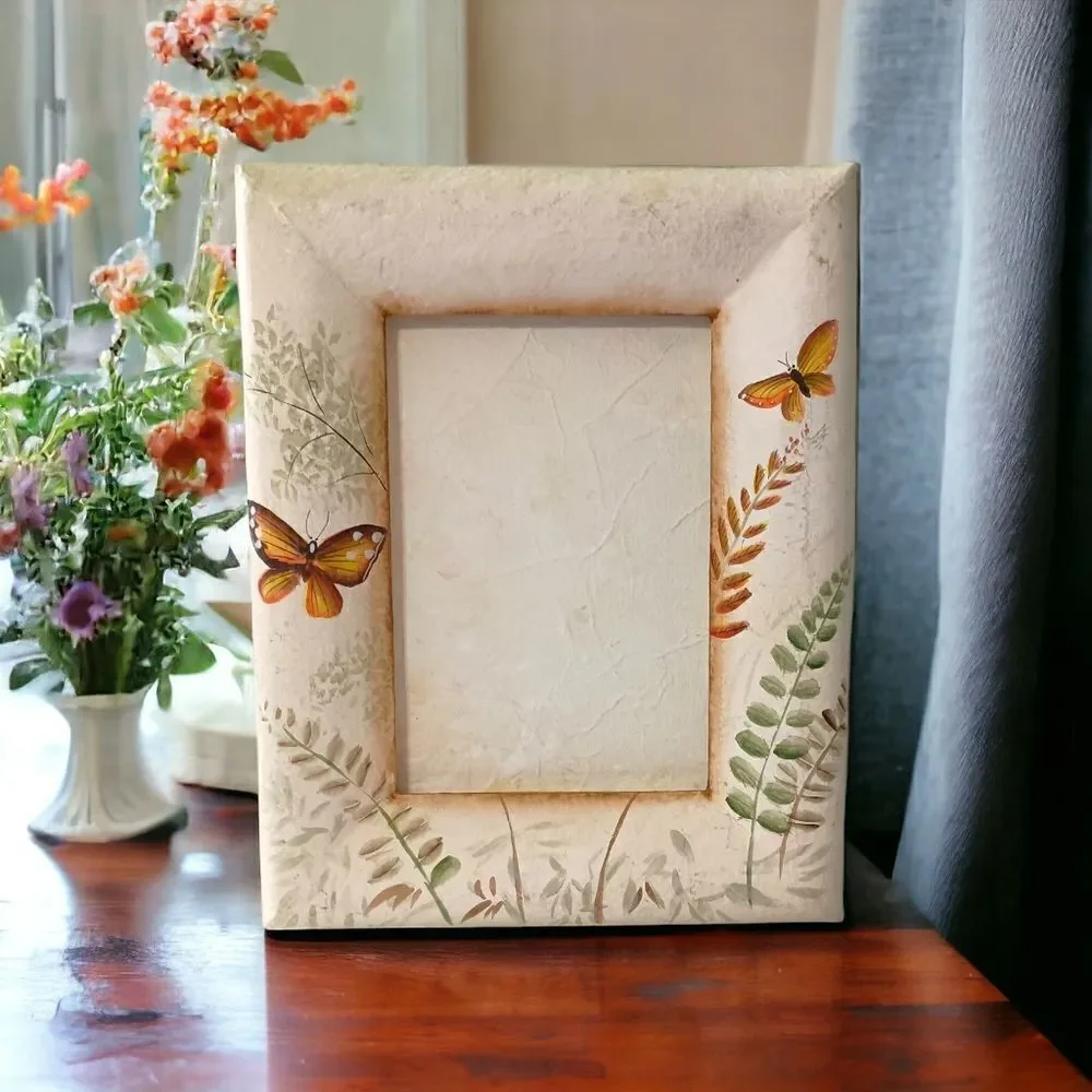 Butterfly Paper Mache' Photo Frame Cottagecore Fairy Garden Vintage 90s Painted.